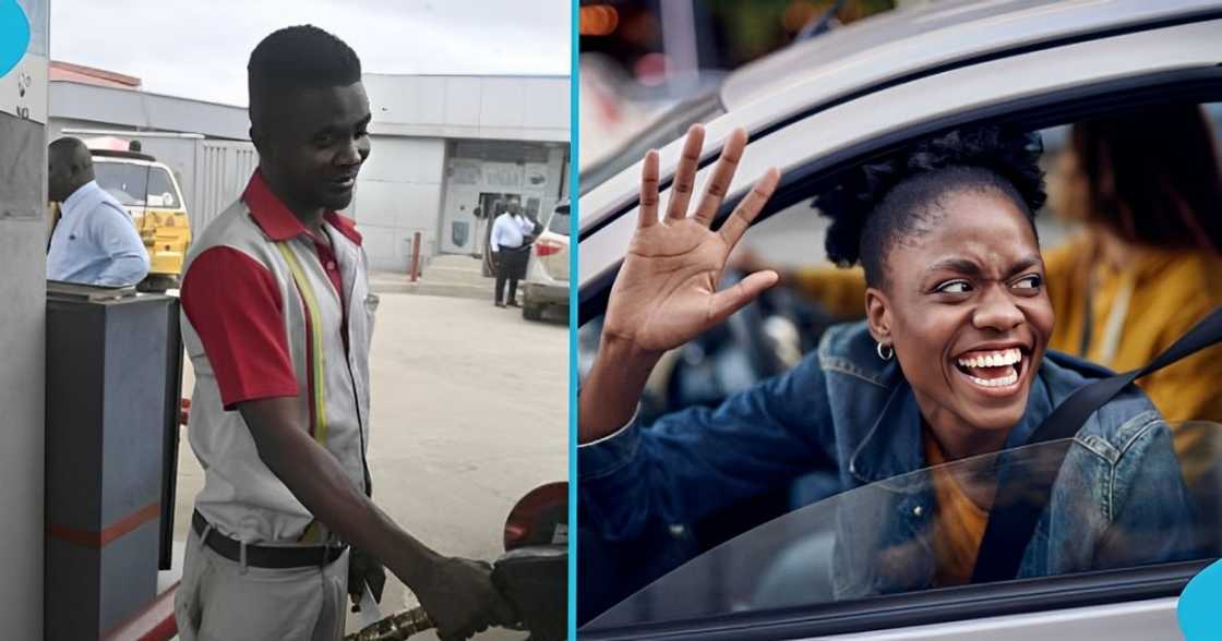 Pump attendant, Ghanaian man, female customer, express love, fuel station