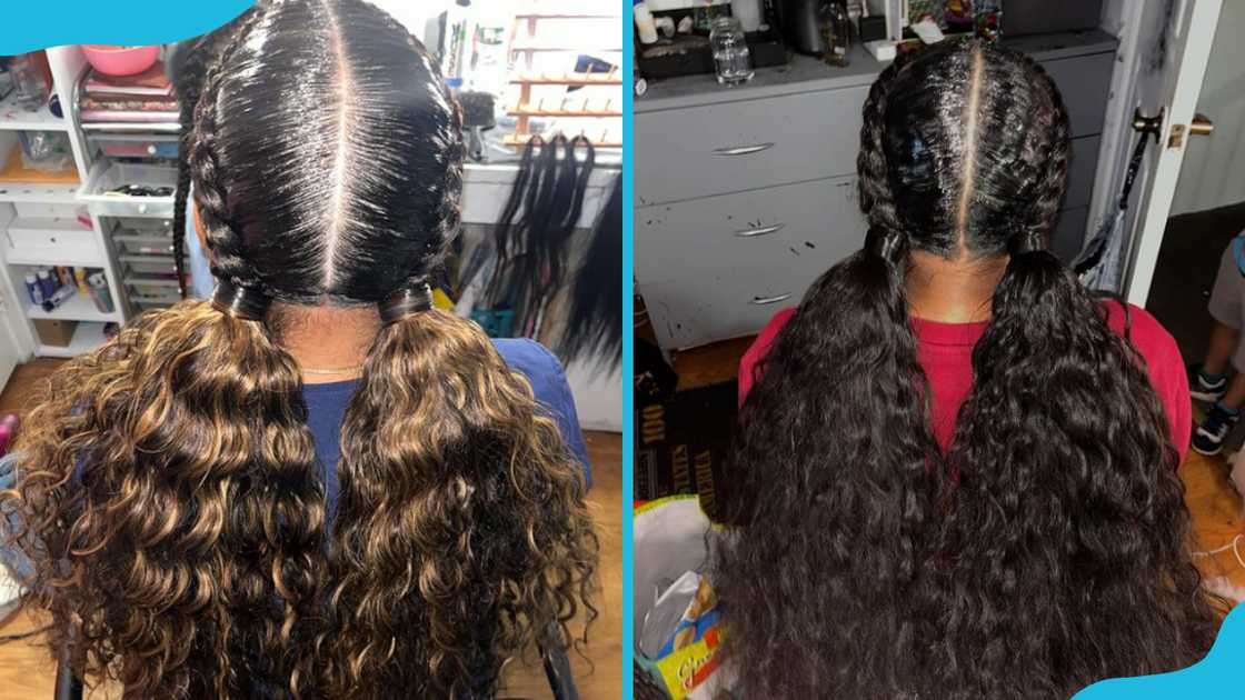 Double ponytail braids with weave