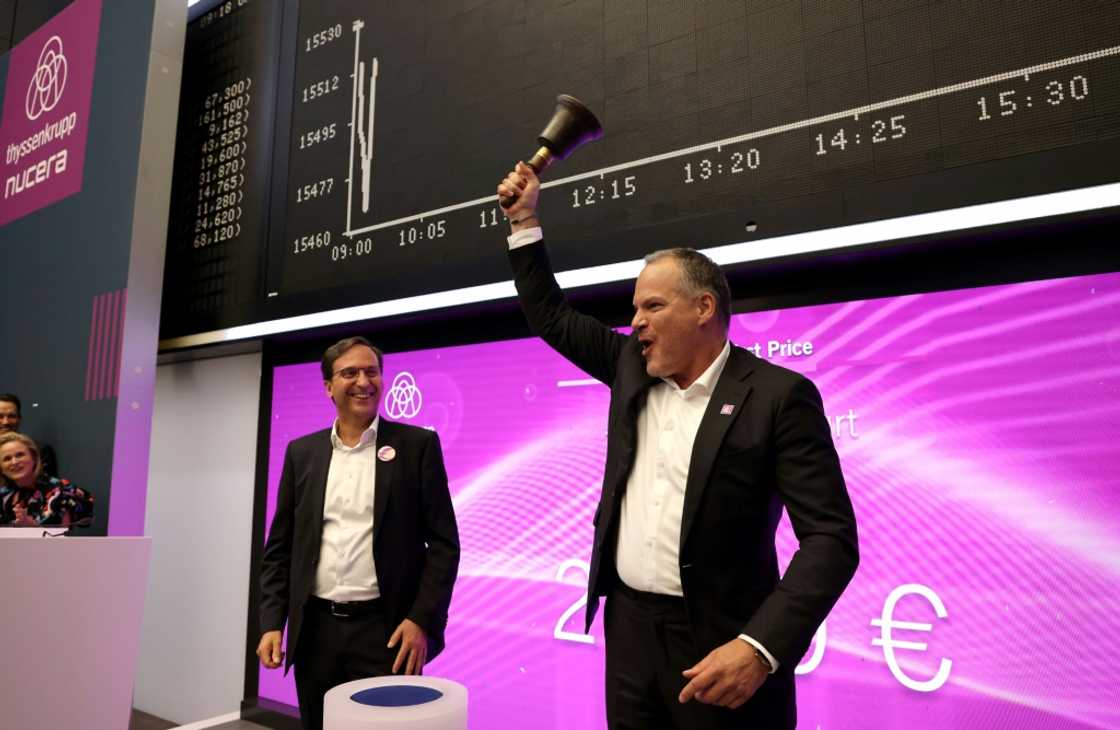 Nucera CEO Werner Ponikwar (R) said his firm was 'well on our way to becoming one of the leading green hydrogen companies' Nucera CEO Werner Ponikwar (R) said his firm was 'well on our way to becoming one of the leading green hydrogen companies'
