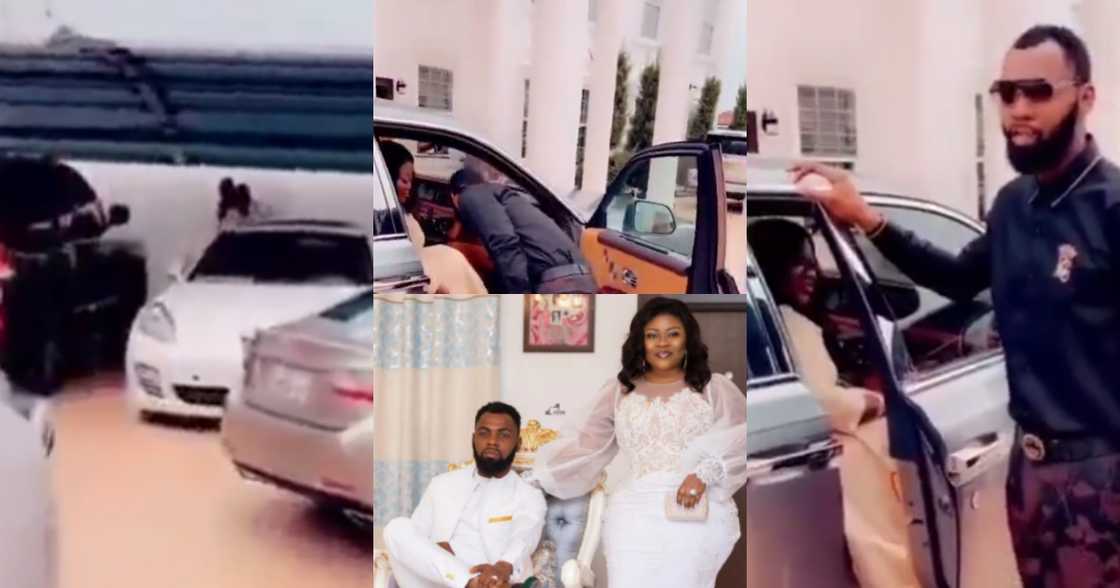 Couple goals: Rev Obofour and wife Ciara show off luxury Rolls Royce in their huge mansion