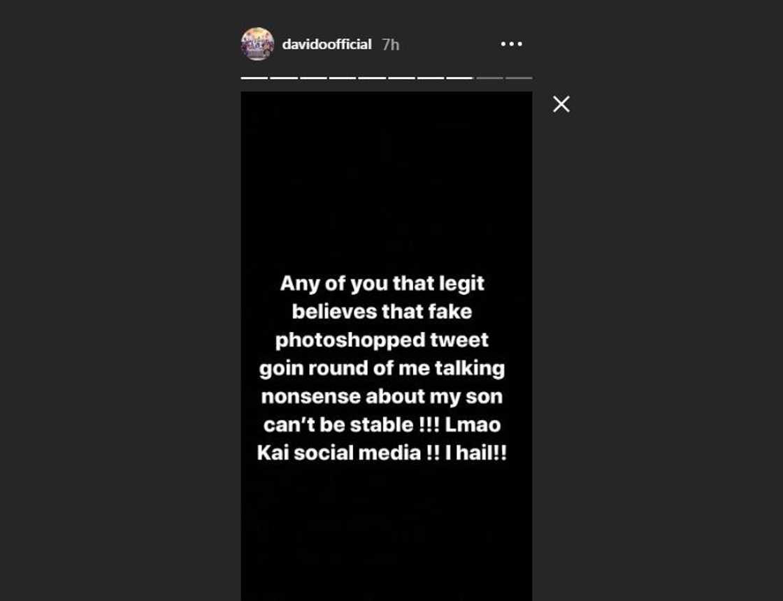 Davido reacts to photoshopped tweet claiming he is not Ifeanyi’s father Davido reacts to photoshopped tweet claiming he is not Ifeanyi’s father