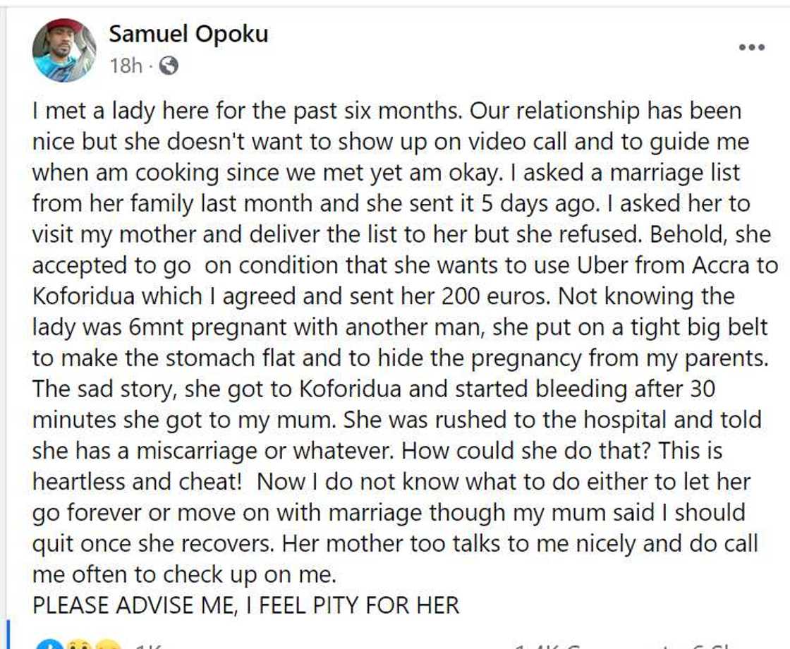 Heartbreak: Gh Man Discovers Lady he Dated for 6 Months was Pregnant on Day She Sent Marriage List to His Mom Heartbreak: Gh Man Discovers Lady he Dated for 6 Months was Pregnant on Day She Sent Marriage List to His Mom