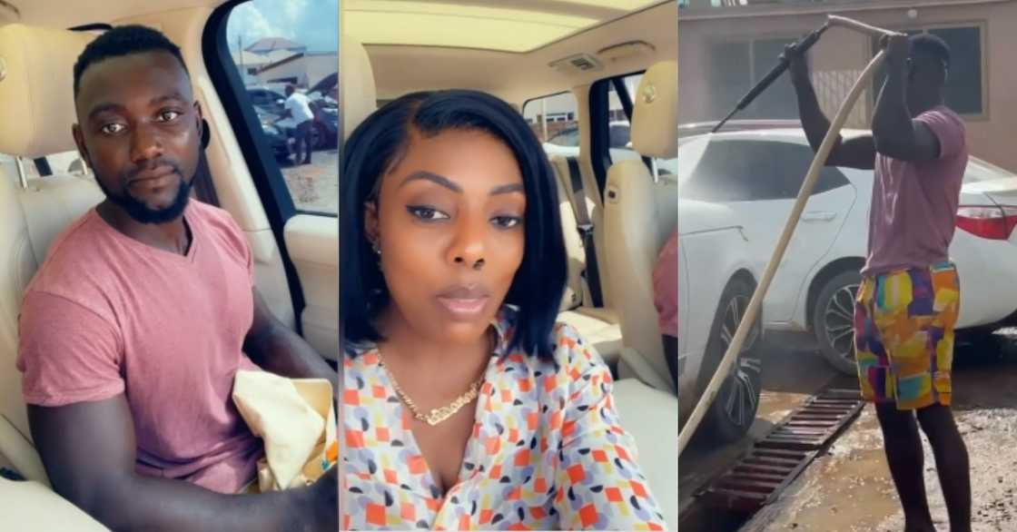 Nana Aba Anamoah meets UG graduate now working at washing bay; begs for job for him