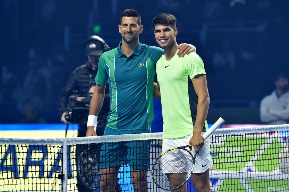 Novak Djokovic and Carlos Alcaraz met in an exhibition match in Riyadh in December Novak Djokovic and Carlos Alcaraz met in an exhibition match in Riyadh in December