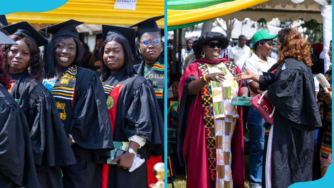 Garden City University College graduates in a procession and receiving their degree Garden City University College graduates in a procession and receiving their degree