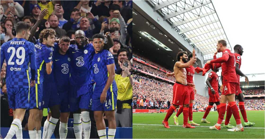 Chelsea and Liverpool players celebrate after scoring during past matches. Photo: Getty Images. Chelsea and Liverpool players celebrate after scoring during past matches. Photo: Getty Images.