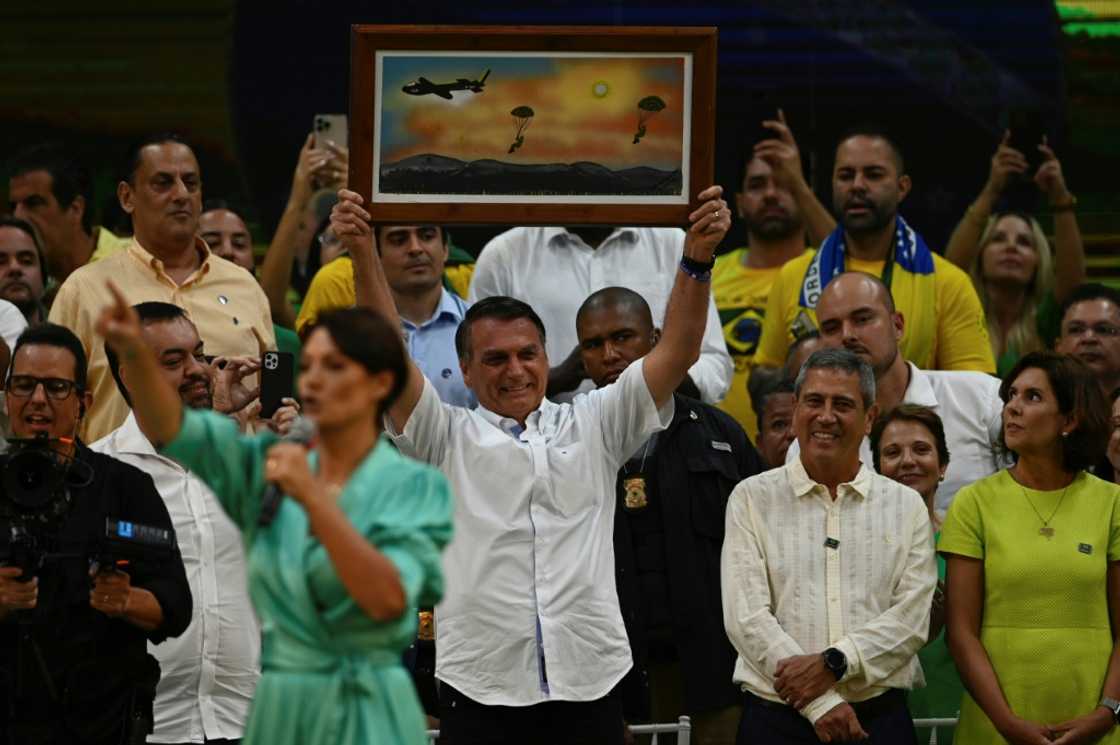 Brazilian President Jair Bolsonaro is nominated as his Liberal Party's candidate for re-election at the Maracanazinho gymnasium in Rio de Janeiro on July 24, 2022 Brazilian President Jair Bolsonaro is nominated as his Liberal Party's candidate for re-election at the Maracanazinho gymnasium in Rio de Janeiro on July 24, 2022