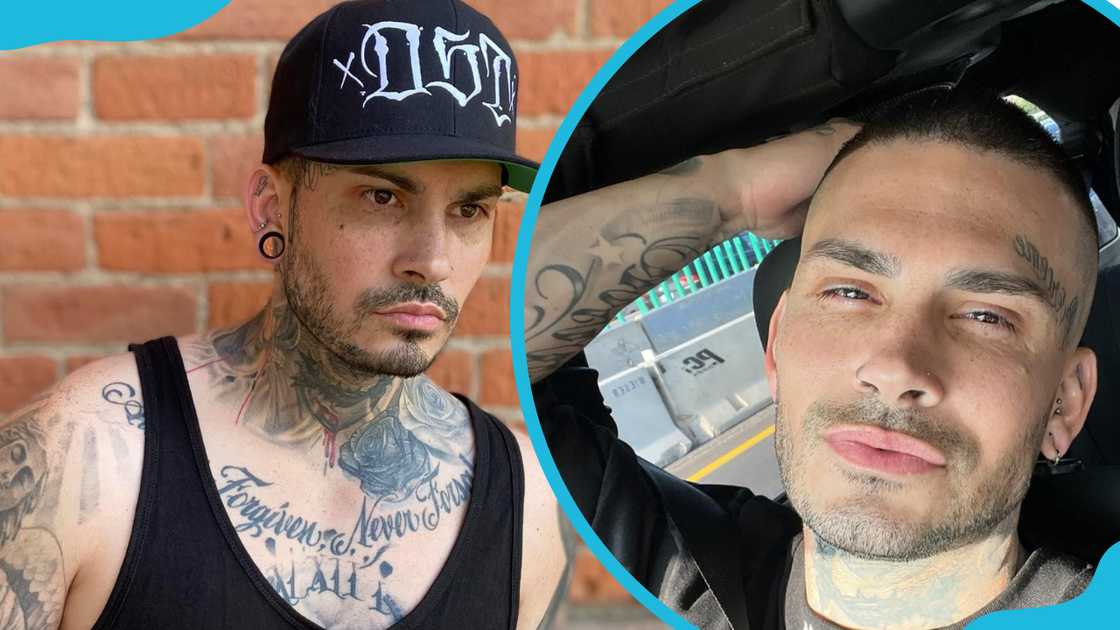 Dustin Tyler posing in a black vest and inside a car Dustin Tyler posing in a black vest and inside a car