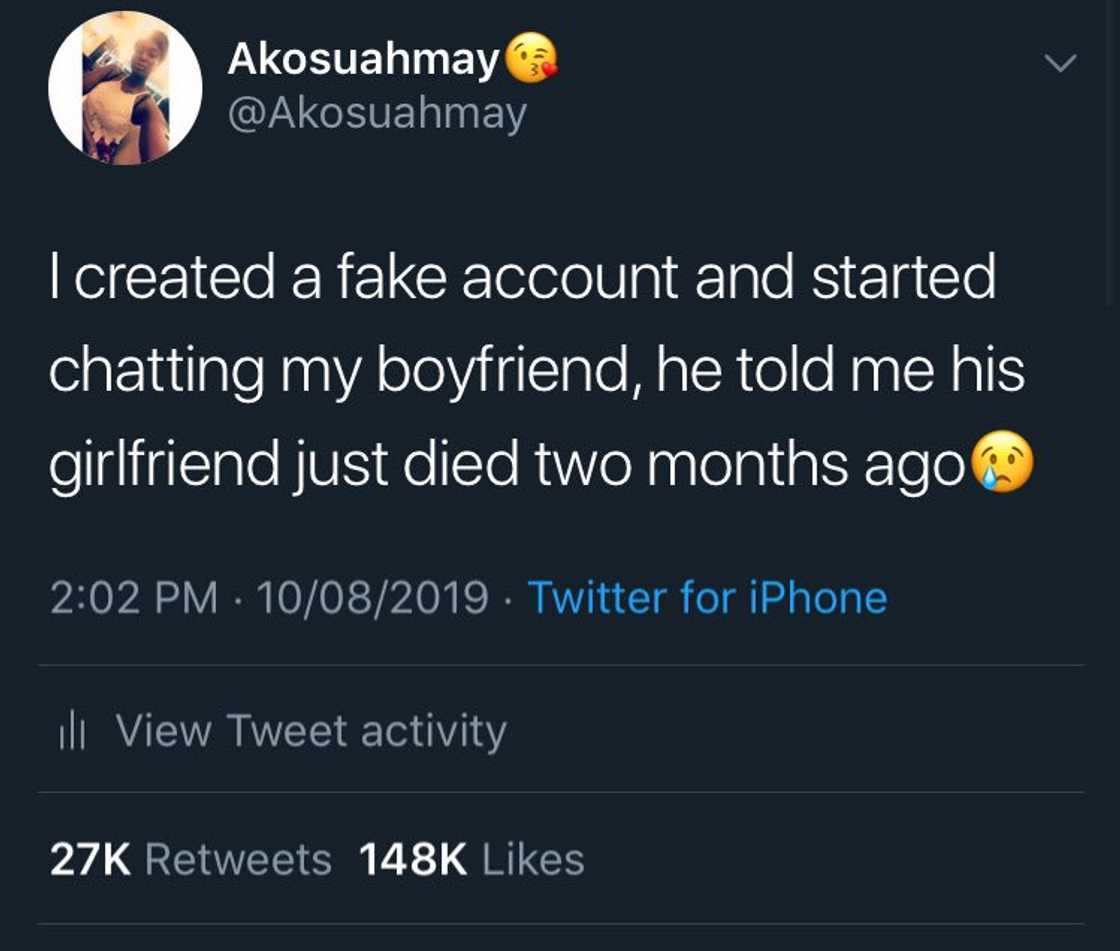 Ghanaian nurse creates fake account to test boyfriend’s fidelity; receives unpleasant answer Ghanaian nurse creates fake account to test boyfriend’s fidelity; receives unpleasant answer