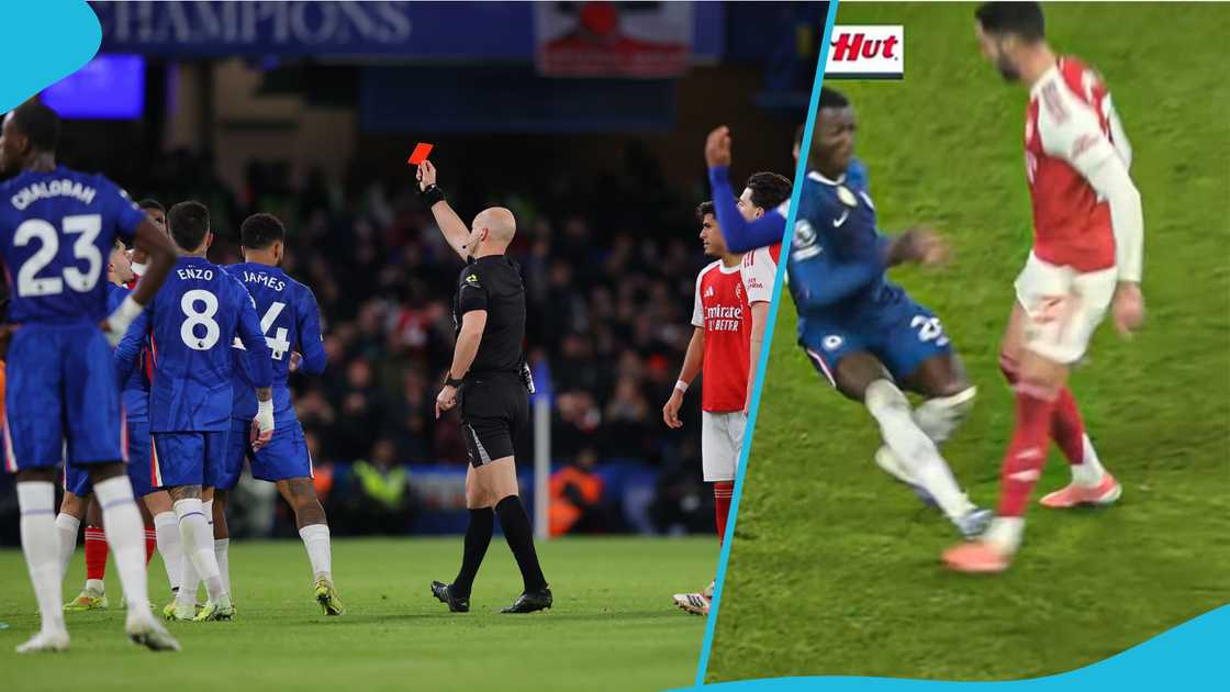 Moises Caicedo, why Caicedo's red card, Chelsea 1-1 Arsenal, Premier League, Mikel Merino, Stamford Bridge, London derby.