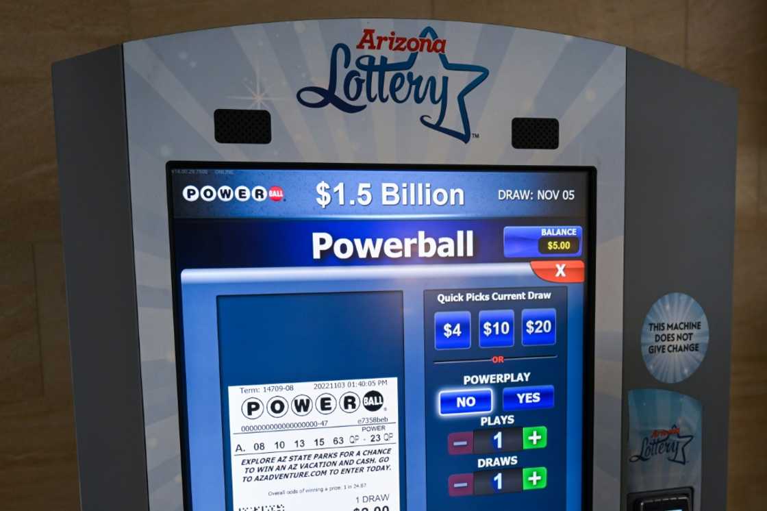 A kiosk displays Powerball lottery tickets at the Phoenix Sky Harbor International Airport in Arizona