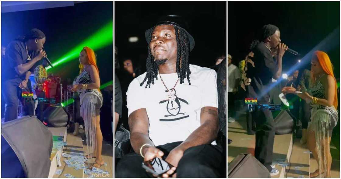 Photo of lady throwing cash on Stonebwoy