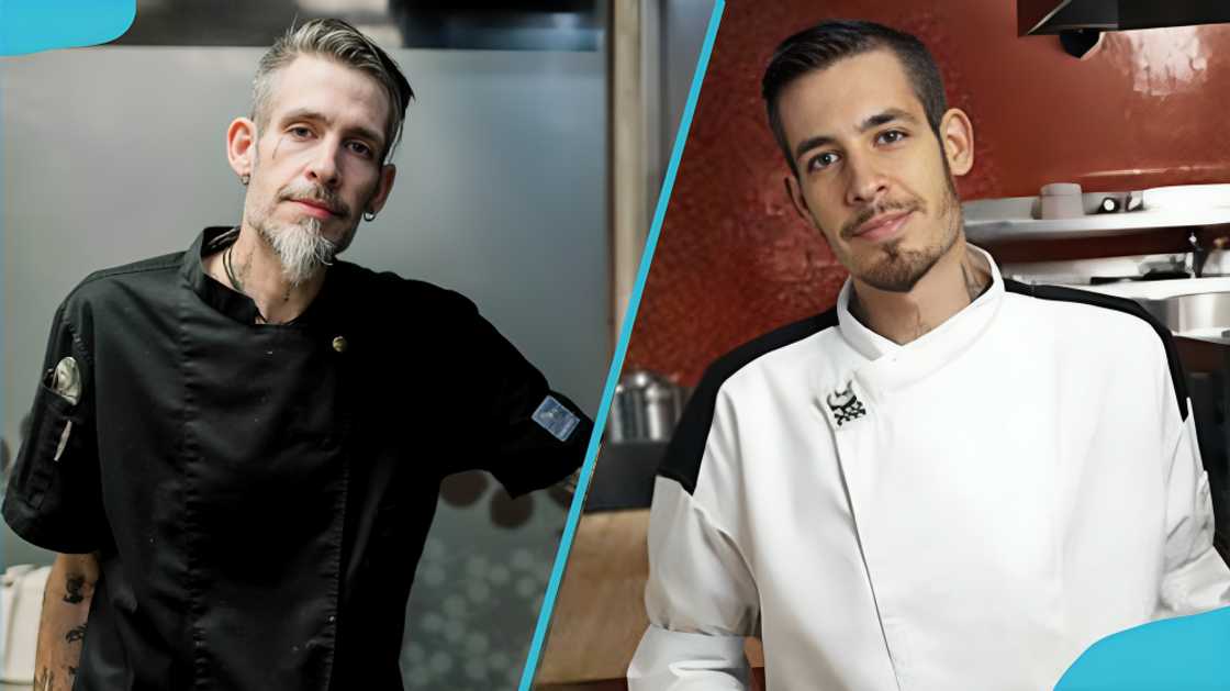 Michael Wray in black and white chef uniforms Michael Wray in black and white chef uniforms