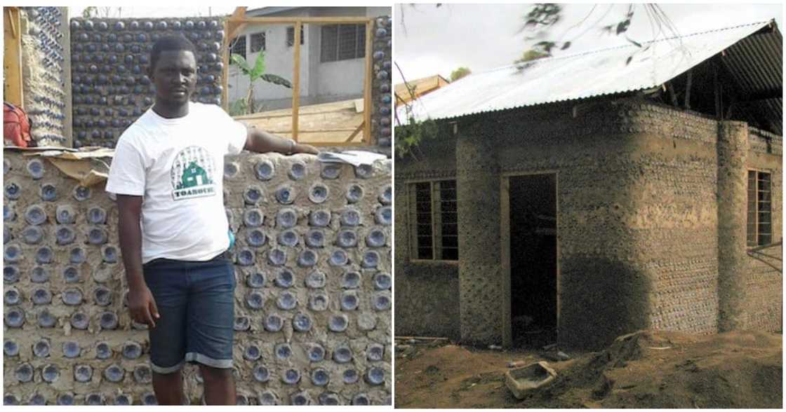 Paul poses with a Toa House under construction Paul poses with a Toa House under construction