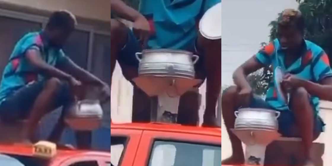 Wahala no dey finish: Video of young man cooking on moving taxi pops up; causes massive stir Wahala no dey finish: Video of young man cooking on moving taxi pops up; causes massive stir