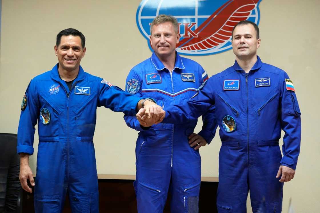NASA astronaut Frank Rubio (L), and Russian cosmonauts Sergey Prokopyev and Dmitri Petelin, are set to blast off to the International Space Station (ISS)