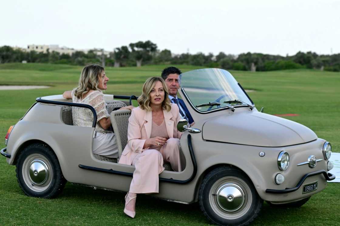 Italian PM Meloni (C) at at Borgo Egnazia Golf Club San Domenico during the G7 Italian PM Meloni (C) at at Borgo Egnazia Golf Club San Domenico during the G7
