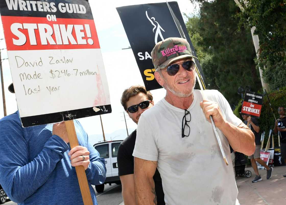 Actors including Sean Penn have joined members of the Writers Guild of America on the picket lines