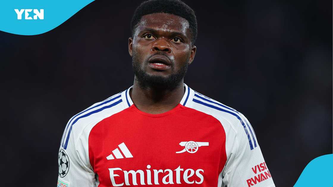 Thomas Partey, Arsenal, UEFA Champions League 2024/25, Paris Saint-Germain, Parc des Princes Thomas Partey, Arsenal, UEFA Champions League 2024/25, Paris Saint-Germain, Parc des Princes