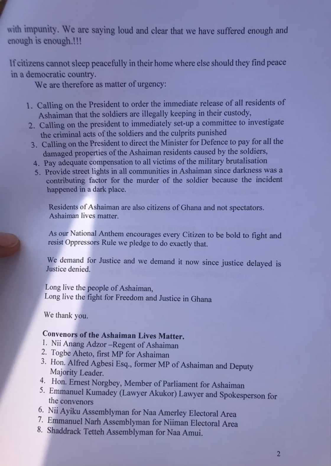 Ashaiman Lives Matter want the victims to be compensated. Ashaiman Lives Matter want the victims to be compensated.