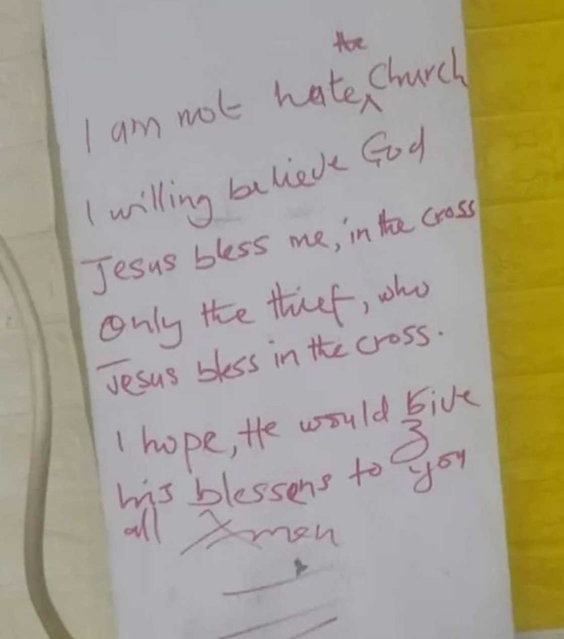 Note left by the thief Note left by the thief