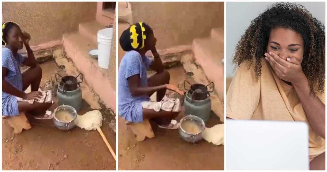 Lady's reaction as bowl of banku drops on the floor causing stir Lady's reaction as bowl of banku drops on the floor causing stir