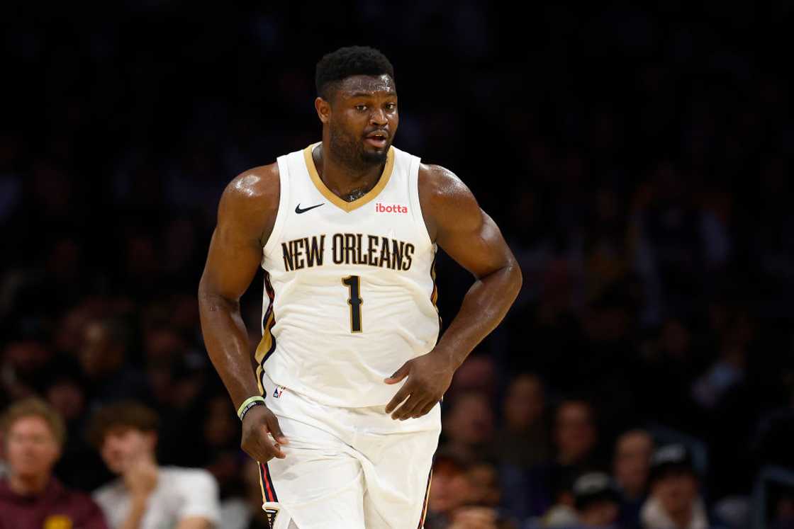 Zion Williamson in a white New Orleans Pelicans jersey Zion Williamson in a white New Orleans Pelicans jersey