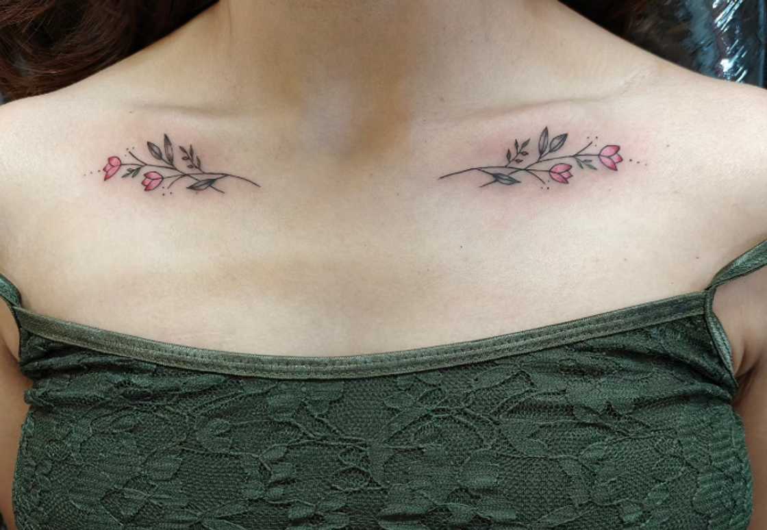 Detailed tiny rose collarbone tattoo Detailed tiny rose collarbone tattoo