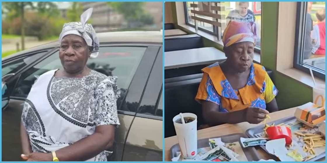 An old lady visiting her son abroad says she doesn't want to return to Ghana again