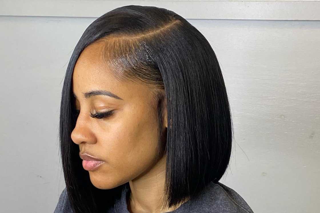 Assymetrical side parted bob style