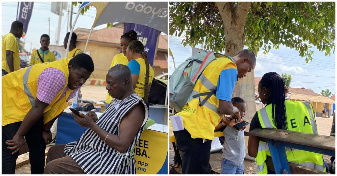 Photo of MTN sales representatives interacting with customers