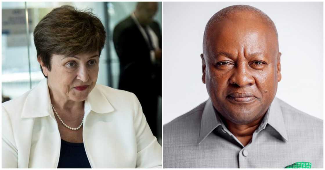 Former President Mahama has descended on the IMF Boss over comments that Ghana's economic crisis is a result of external shocks and not bad policies