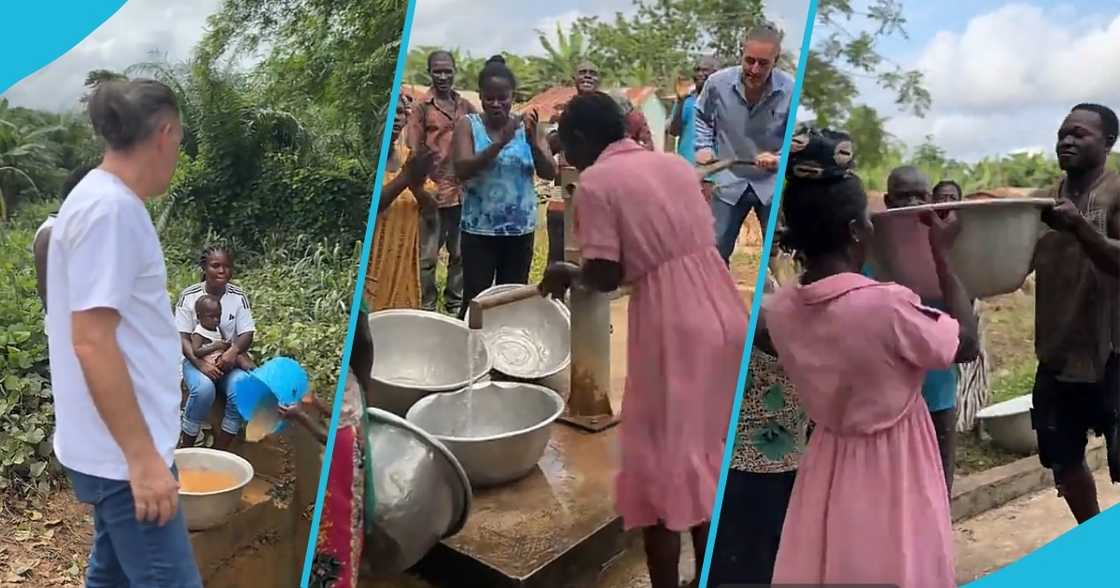 Clean water access, borehole repair, celebration, humanitarian efforts in Ghana, Reza Afshar TikTok, Oframoase village water crisis, community water source restoration, safe drinking water, waterborne illnesses prevention, philanthropy in Ghana