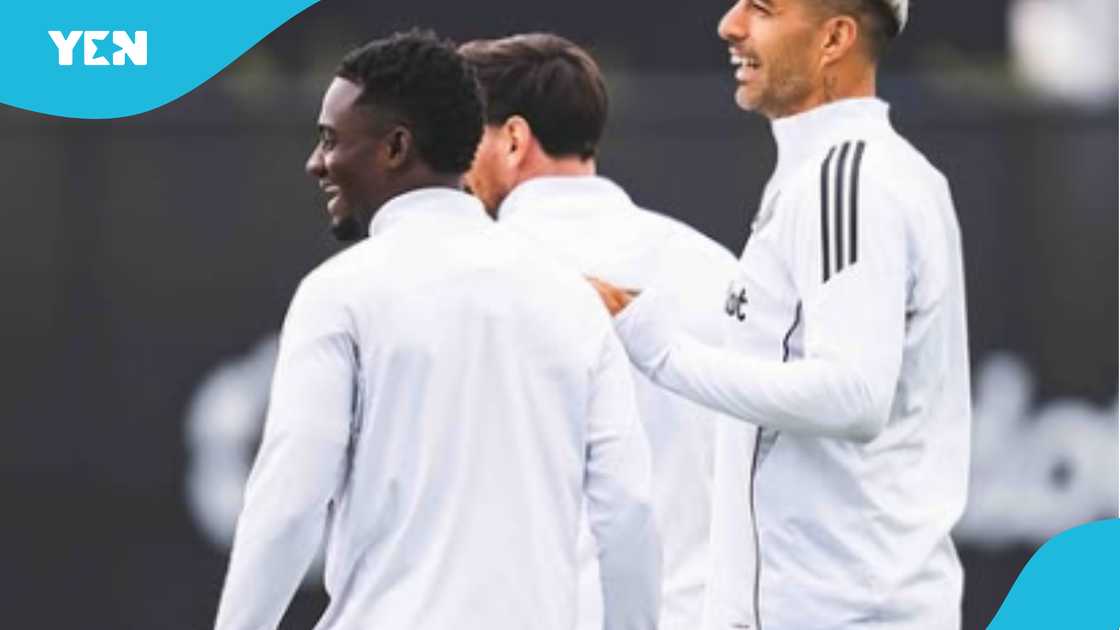 Michael Appiah trains with Lionel Messi at Inter Miami. Michael Appiah trains with Lionel Messi at Inter Miami.