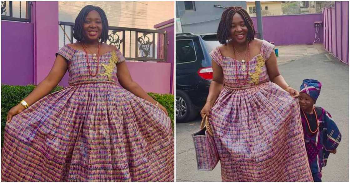 Woman turns pure water sachets into beautiful dress. Woman turns pure water sachets into beautiful dress.