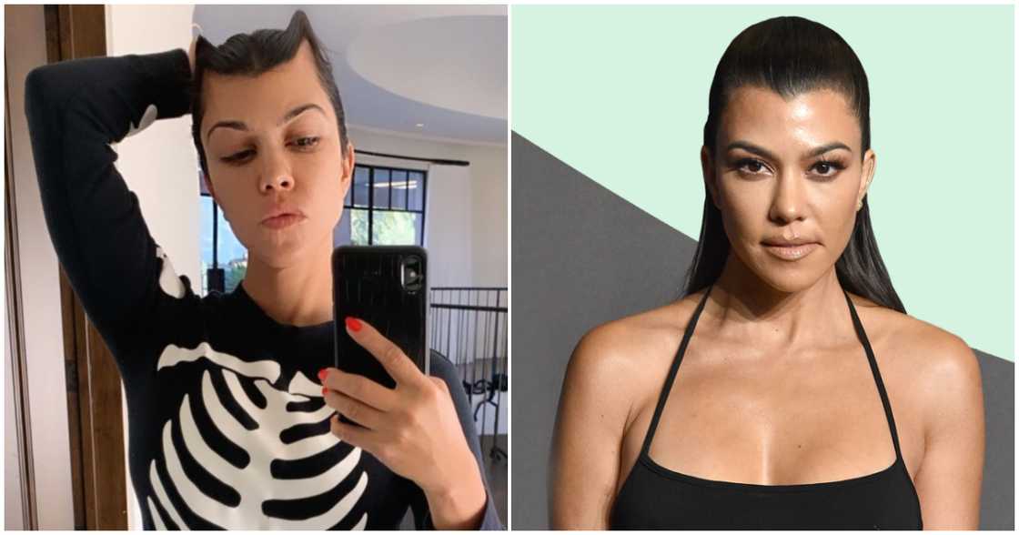 Kourtney Kardashian spotted wearing a devil's horn (left) Kourtney Kardashian spotted wearing a devil's horn (left)