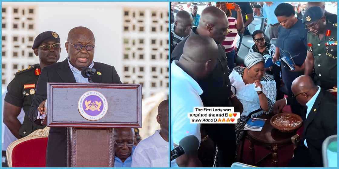 Nana Akufo-Addo enjoys kenkey in public, peeps react: “Showboy Ampa”