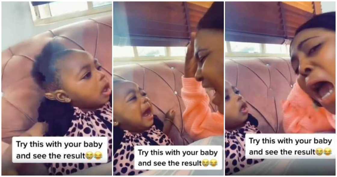 Baby stops cying in funny video after seeing mum outcry her, Nigerians react Baby stops cying in funny video after seeing mum outcry her, Nigerians react