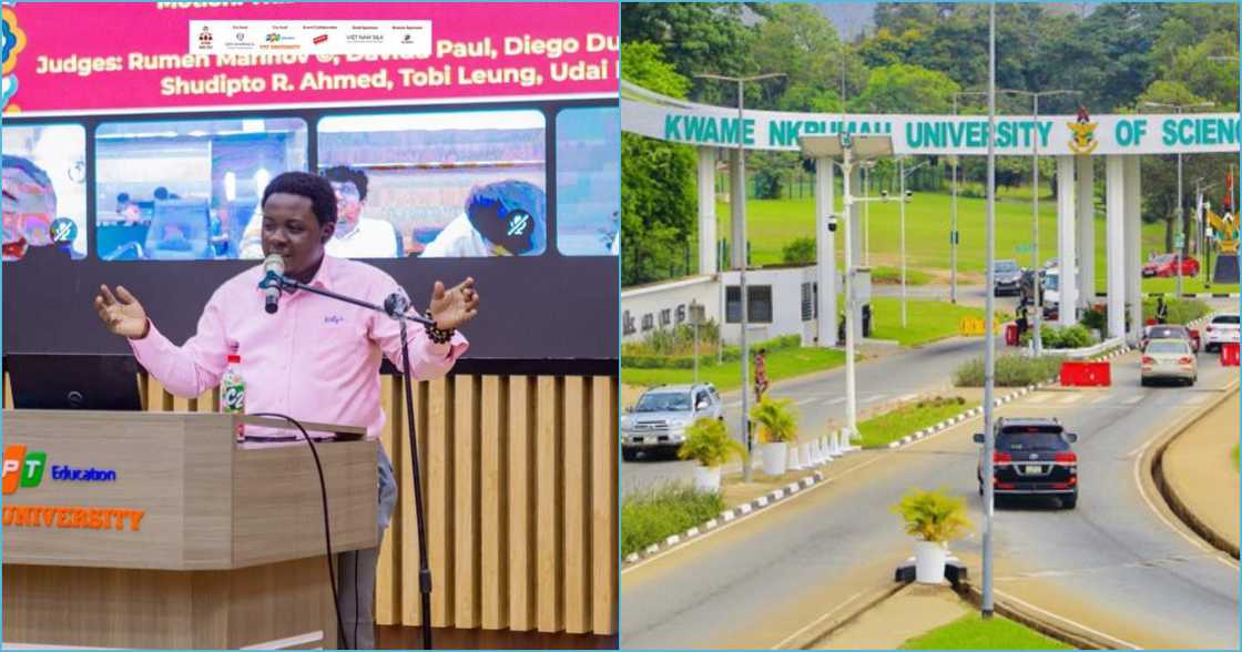 Photo of Kevin Damptey and KNUST entrance