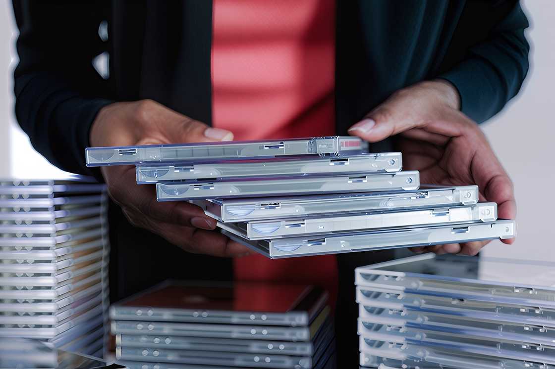 Close-up of a black woman sorting CDs