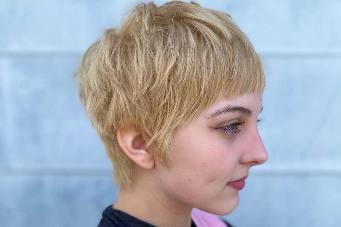 A blonde textured pixie