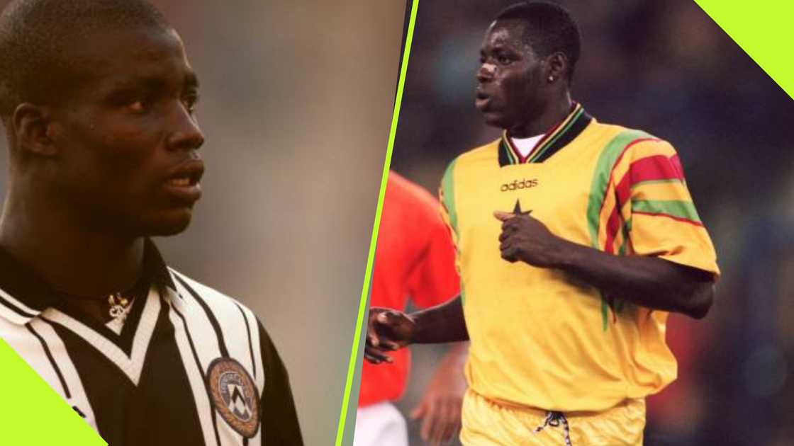Stephen Appiah expresses gratitude to Mohammed Gargo. Stephen Appiah expresses gratitude to Mohammed Gargo.