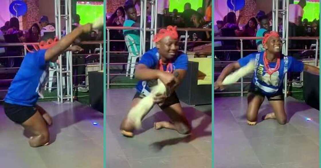 Physically challenged lady shows off energy at party