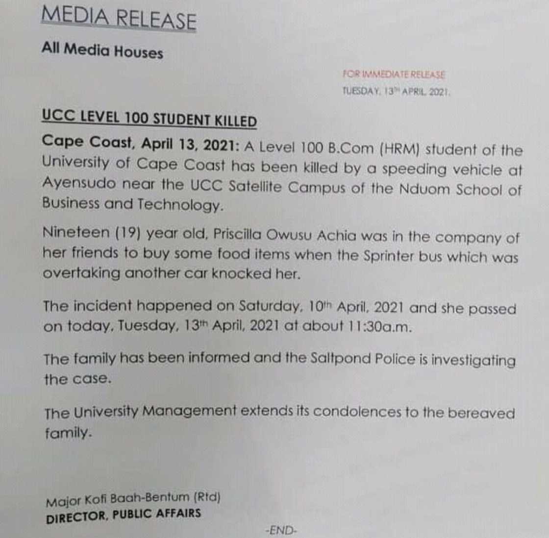 UCC Student Priscilla Owusu Achiaa Passes Away In Bizzare Accident; Sad Details Drop UCC Student Priscilla Owusu Achiaa Passes Away In Bizzare Accident; Sad Details Drop