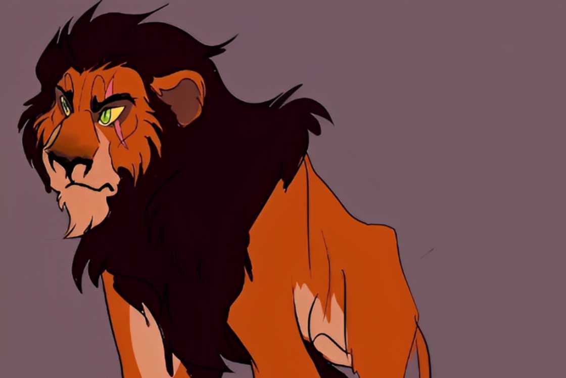 Scar The Lion King is standing near a byzantium background