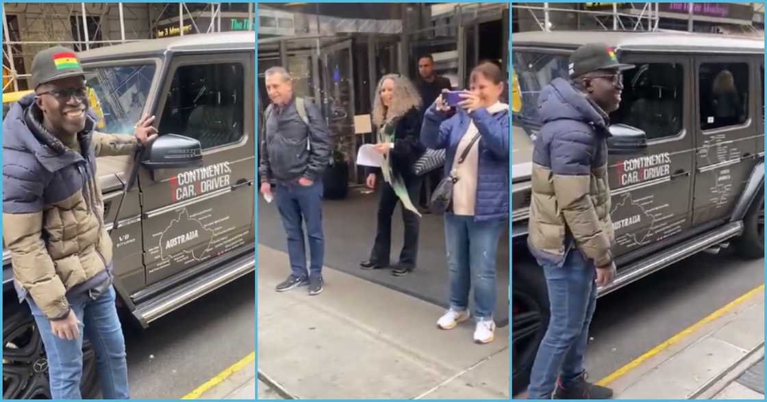 Photo of a man and a registered Ghanaian car in US Photo of a man and a registered Ghanaian car in US