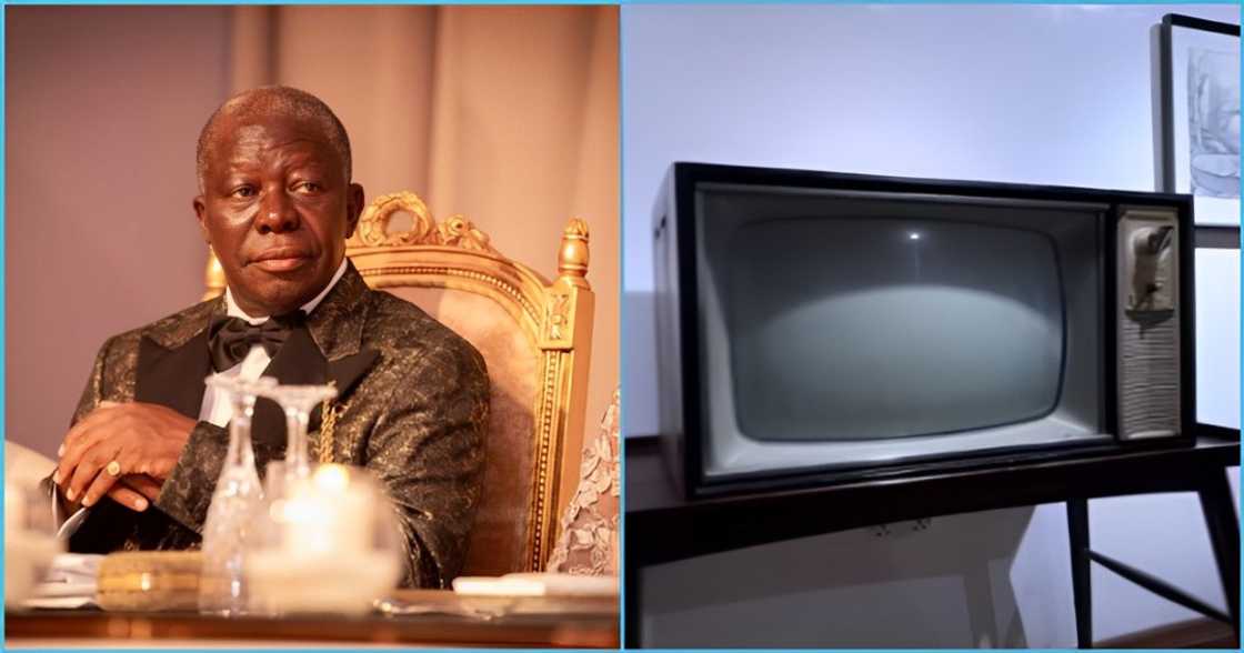Photo of Asantehene and old television Photo of Asantehene and old television