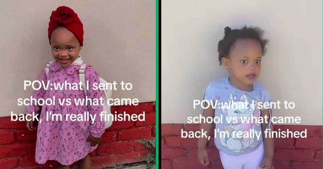 A toddler returning home the totally opposite she was sent to school A toddler returning home the totally opposite she was sent to school