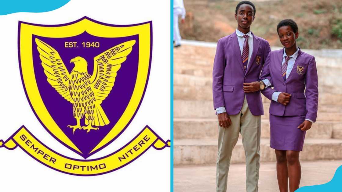 The Aggrey Memorial SHS's logo (L). Two students from Aggrey Memorial SHS pose (R). The Aggrey Memorial SHS's logo (L). Two students from Aggrey Memorial SHS pose (R).