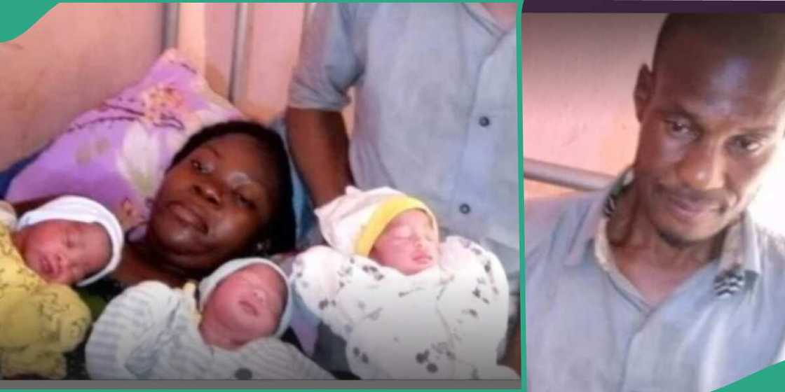 Photo of the couple with the triplets Photo of the couple with the triplets